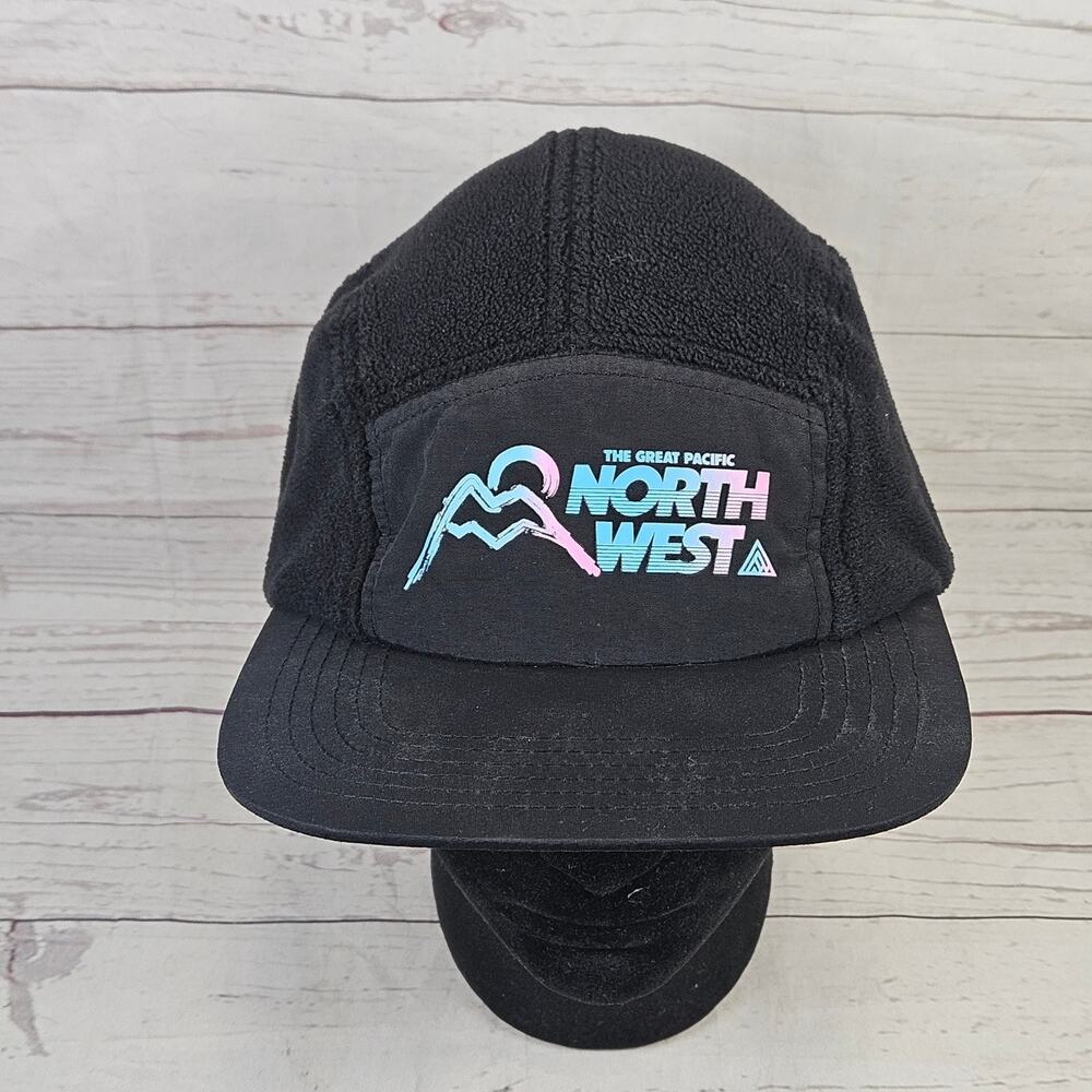 THE GREAT PNW 5 Panel Camper Hat Fleece Adjustable Black Pacific Northwest Men's